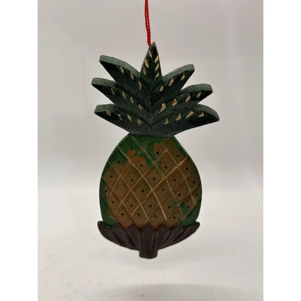 Vintage Hand Carved Wooden Pineapple Christmas Ornament Tropical Decor